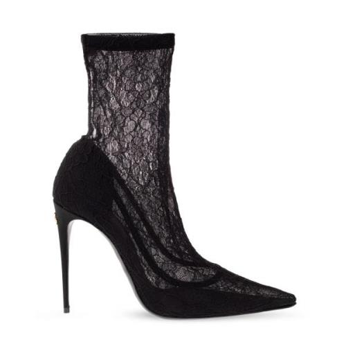 Dolce & Gabbana Ankelboots med klack och snörning Black, Dam