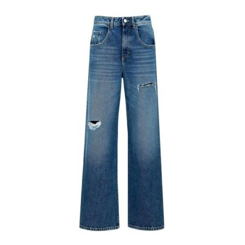 Icon Denim Jeans med Breda Ben och Sliten Look Blue, Dam