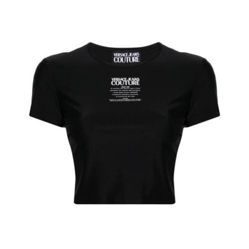 Versace Jeans Couture Svart Logo-Printad Cropped T-Shirt Black, Dam