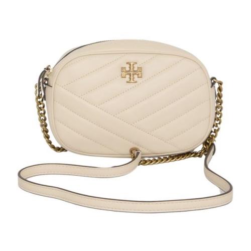 Tory Burch Kräm Quiltad Läder Crossbody Väska Beige, Dam