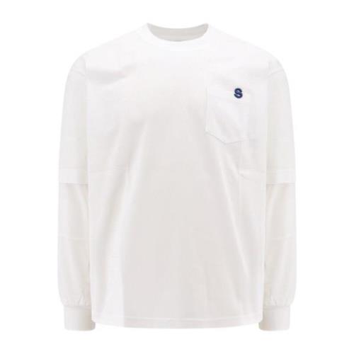 Sacai Vit Crew-neck T-shirt med dragkedjeficka White, Herr