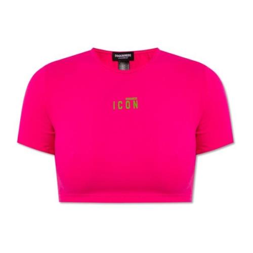 Dsquared2 Cropped T-shirt with logo Pink, Dam