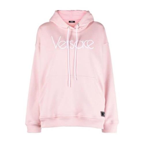 Versace Logo Brodyr Hoodie Pink, Dam