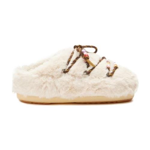 Moon Boot Faux-Fur Pärltofflor Beige, Dam