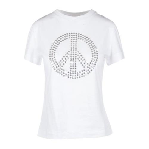 Moschino T-shirt med nitar och fredssymbol White, Dam