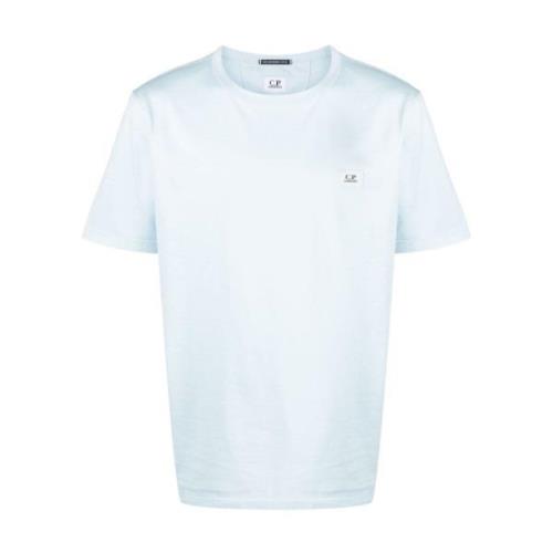 C.p. Company Logo Crew Neck Bomull T-shirt i Klar Blå Blue, Herr