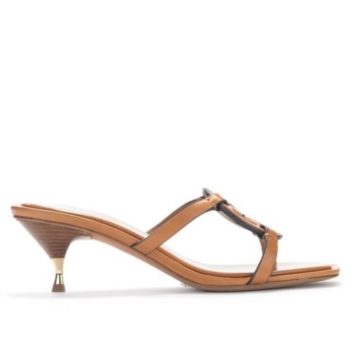 Tory Burch Läderhögklackad Sandal i Cuoio Färg Brown, Dam