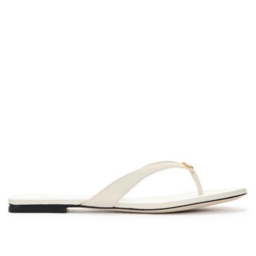 Tory Burch Klassiska Läder Flip Flops i Ivory White, Dam