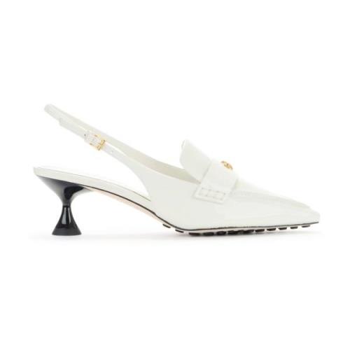 Tory Burch Vit Slingback i Lackläder med Gyllene Logotyp White, Dam