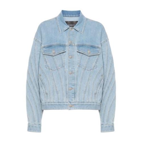 Mugler Blå Denim Jacka med Bronsdetalj Blue, Dam