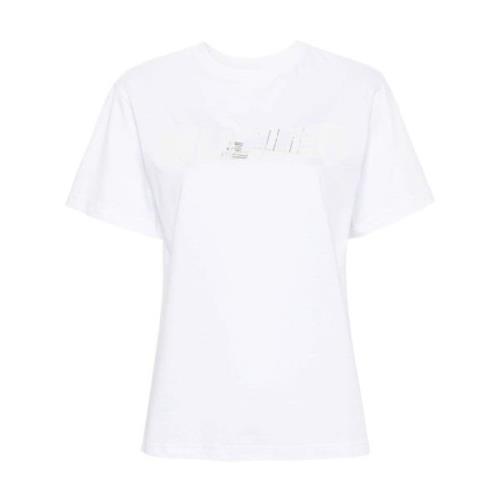 Mugler Vit Bomull Logo Crew Neck Top White, Dam