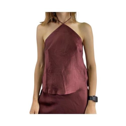 Anine Bing Satin Halsband Topp - Vinröd Purple, Dam