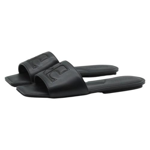 Courrèges Svarta Läder Slip-on Slides Black, Dam