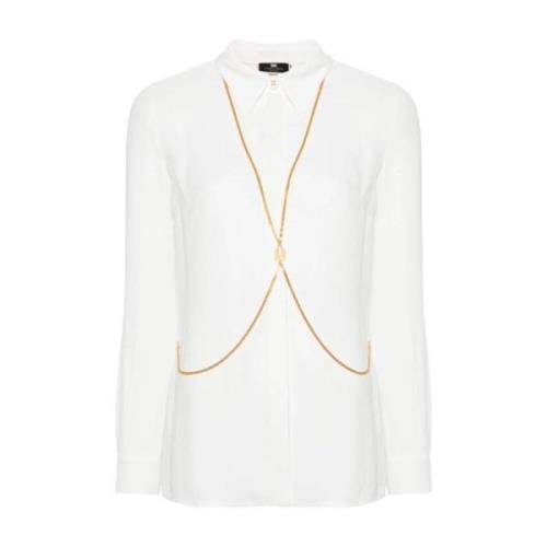 Elisabetta Franchi Ivoar Georgette Viskos Skjorta med Body Chain White...