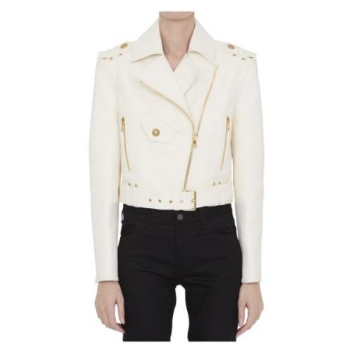 Balmain Vit skinnbikerjacka White, Dam