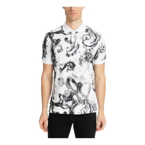 Versace Jeans Couture Abstrakt Akvarell Polo Tröja White, Herr