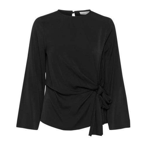 InWear Blus med draperade effekter och knappstängning Black, Dam