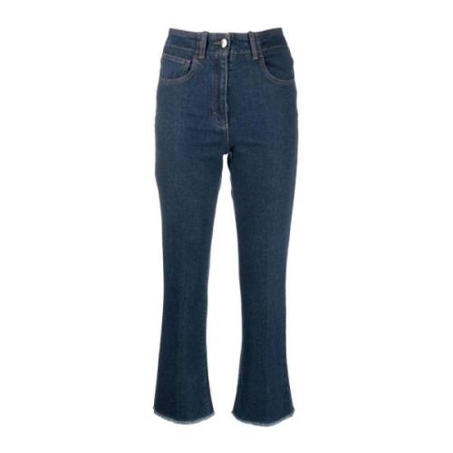 Peserico Marinblå Logo-Patch Cropped Jeans Blue, Dam