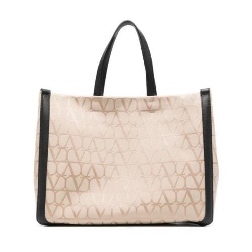 Valentino Garavani Canvas VLogo Signature Print Väska Beige, Herr