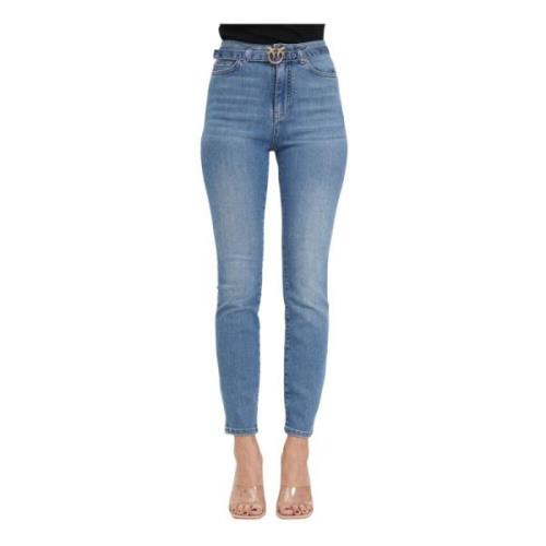 Pinko Vintage Medium Tvätt Skinny Jeans med Love Birds Broderi Blue, D...