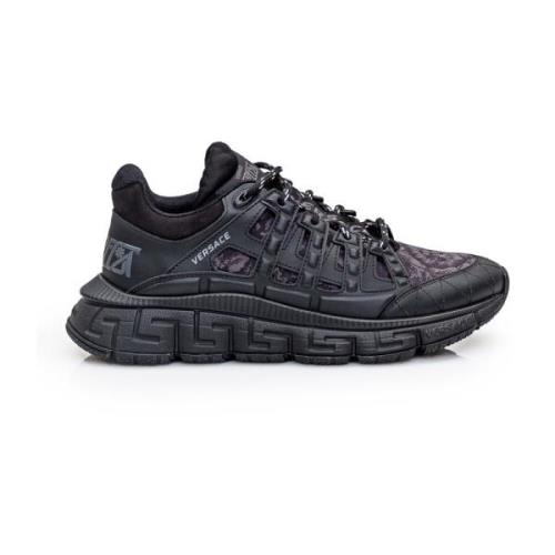 Versace Svarta Läder Barockmönster Sneakers Black, Herr