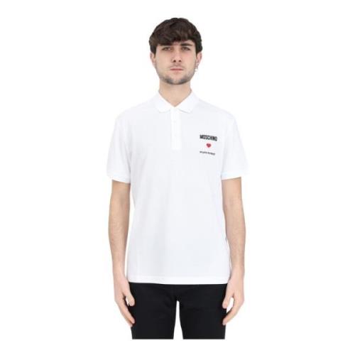 Moschino Logo Polo Shirt in Love We Trust White, Herr