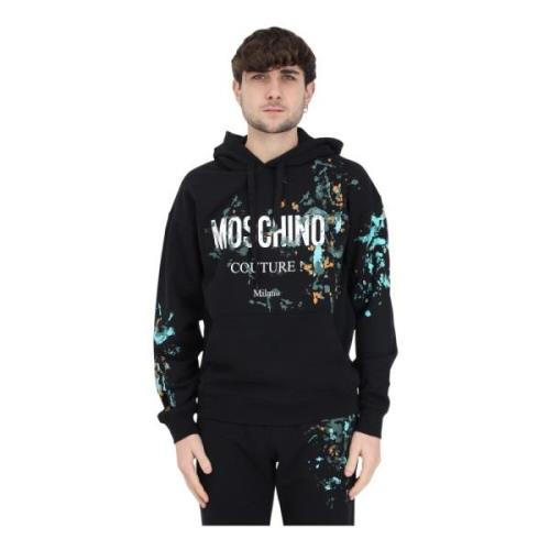 Moschino Herrhoodie med målad effekt Black, Herr