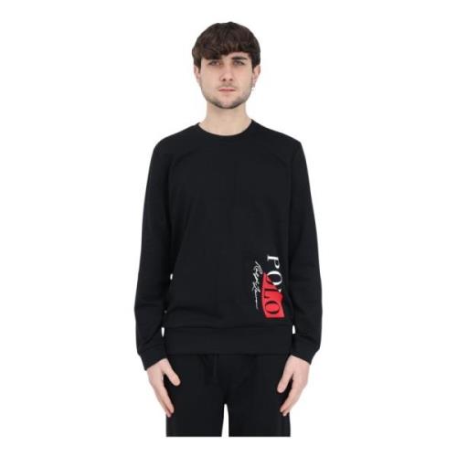 Ralph Lauren Svart Crewneck Tröja med Röd Logotyp Black, Herr