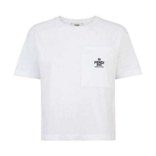 Fendi Vit kortärmad T-shirt med broderad logotyp White, Dam