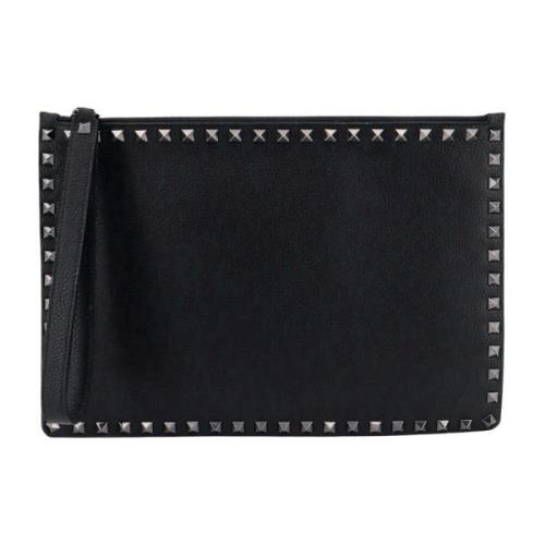 Valentino Garavani Svart Läderclutch med Dragkedja Black, Herr