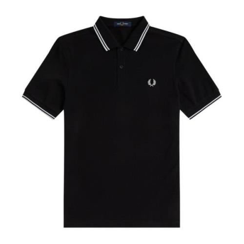 Fred Perry Slim Fit Twin Tipped Polo i Svart Porslin Black, Herr