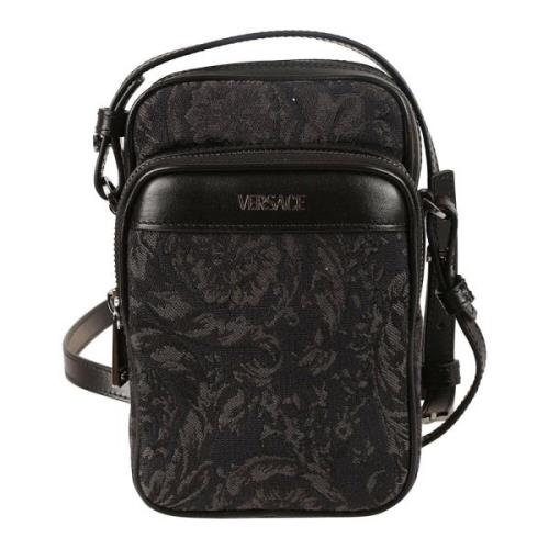 Versace Tyg Jacquard Crossbody Väskor Black, Herr