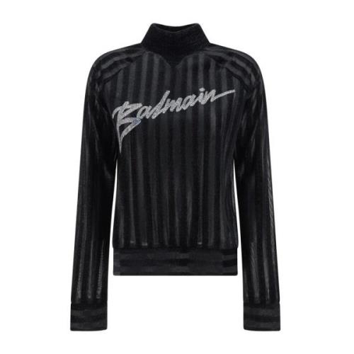 Balmain Svart Tröja med Kristall Logo Detalj Black, Dam