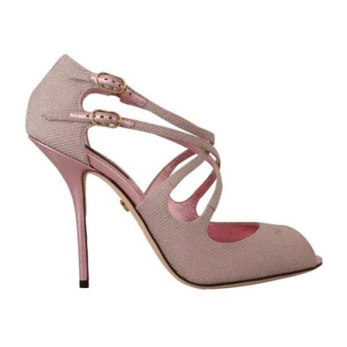 Dolce & Gabbana Rosa Glittriga Högklackade Sandaler Pink, Dam