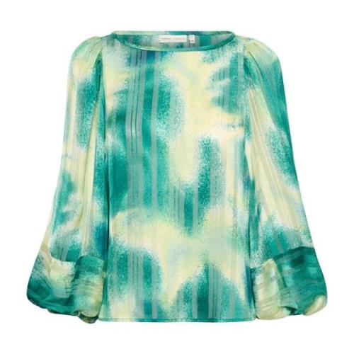 InWear Grön Art Splash Blus med Flärmar Multicolor, Dam