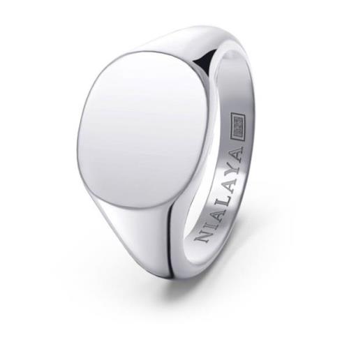 Nialaya Modern Rektangel Signet Silverring Gray, Herr