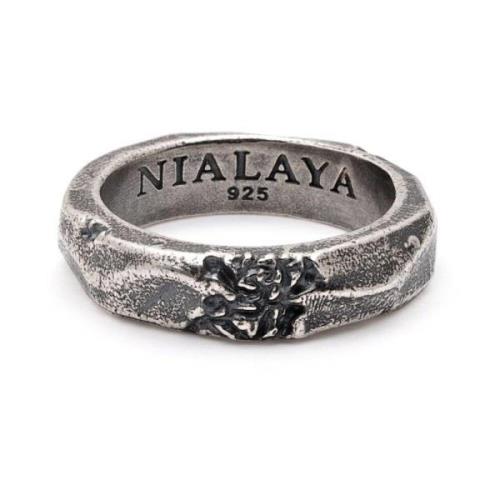 Nialaya Handgjord Vintage Silver Carved Ring Gray, Herr