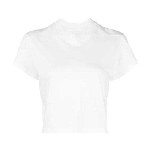Rick Owens Vit Bomull Crop T-shirt med Ribbade Detaljer White, Dam
