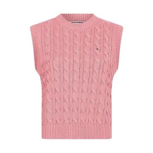 Tommy Hilfiger Ärmelös stickad kofta för kvinnor Pink, Dam