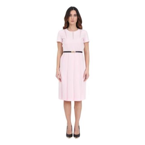 Max Mara Rosa Midi Klänning med Svart Rem Pink, Dam