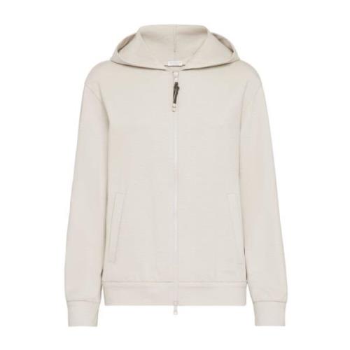 Brunello Cucinelli Beige Zip Sweatshirt med Monili Chain Beige, Dam