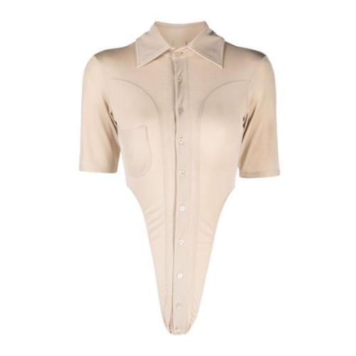 Ninamounah Champagne Kortärmad Bodyblus Beige, Dam