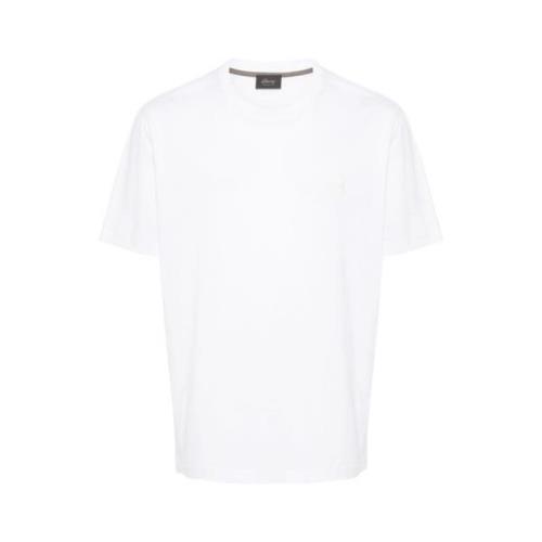 Brioni Broderad Logotyp Vit Bomull T-Shirt White, Herr