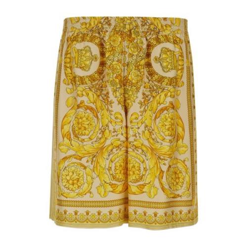 Versace Gula Barocco Print Siden Shorts Yellow, Herr