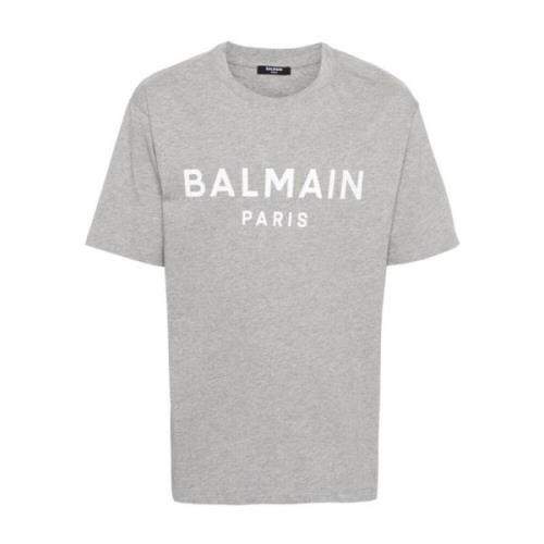 Balmain Logo Print Crew Neck T-shirts och Polos Gray, Herr