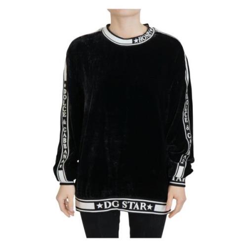 Dolce & Gabbana Black Velvet Crewneck Pullover Sweater Black, Dam