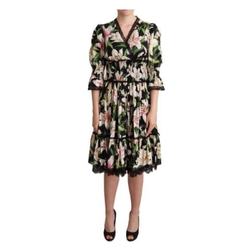 Dolce & Gabbana Svart Bomull Lily Print Klänning Black, Dam