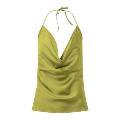 Del Core Elegant Draped Neckline Top Green, Dam