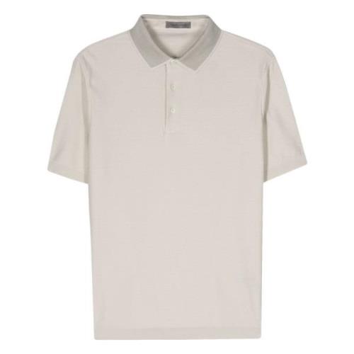 Corneliani Kontrast Bomull Polo Skjorta Beige, Herr