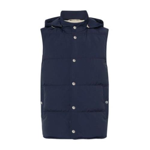 Eleventy Avtagbar Huva Ull Gilet Blue, Herr